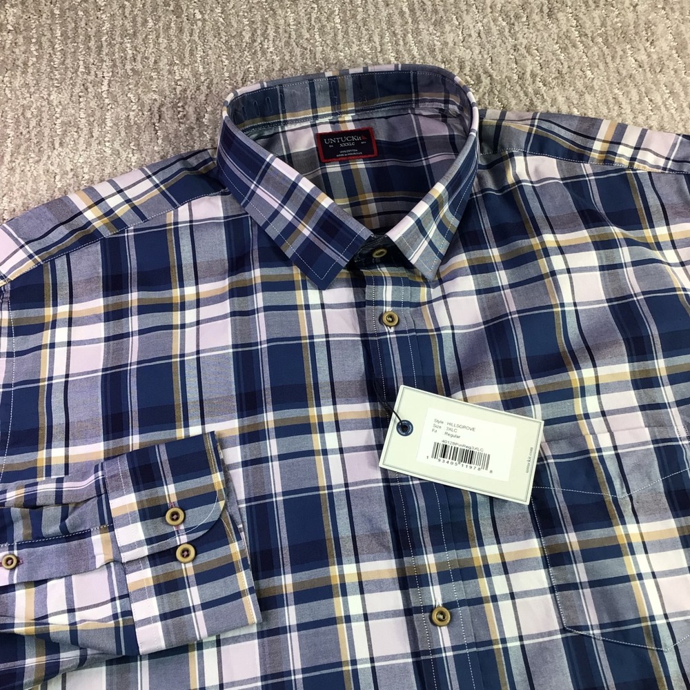 UNTUCKit Hillsgrove Plaid Button Down Shirt Mens 3XLC Long Sleeve‎ Cotton New